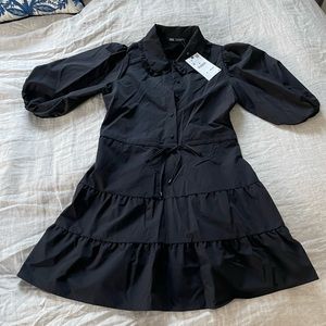 NWT Zara Poplin Mini Dress Black Size Medium